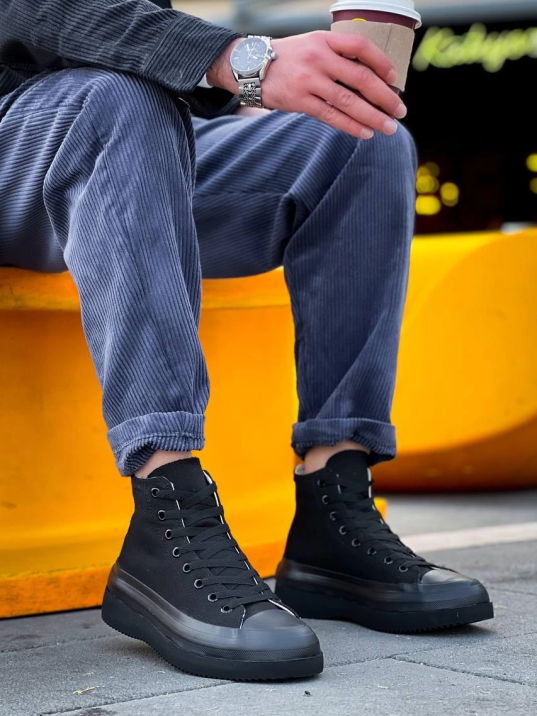 KB-CX-3 Kuback Uzun Siyah Keten Siyah Yüksek Taban Spor Ayakkabı KB-CX-3 Kuback Uzun Siyah Keten Siyah Yüksek Taban Spor Ayakkabı