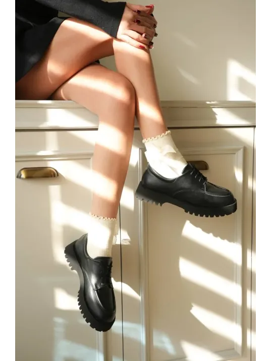 Kb-kx6 Kuback Kömür Cilt Bağcıklı Günlük Unisex Ayakkabı