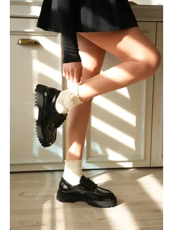 Kb-kx6 Kuback Kömür Rugan Bağcıklı Günlük Unisex Ayakkabı