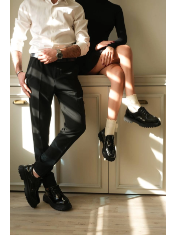 Kb-kx6 Kuback Kömür Rugan Bağcıklı Günlük Unisex Ayakkabı