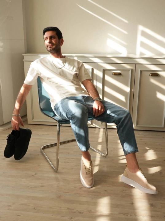 Kb-m101 Kuback Bej Triko Bağcıklı Günlük Erkek Ayakkabı