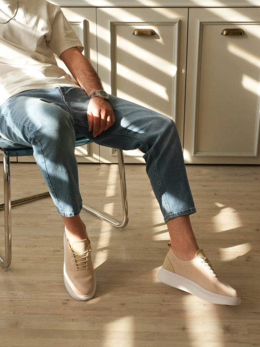 Kb-m101 Kuback Bej Triko Bağcıklı Günlük Erkek Ayakkabı