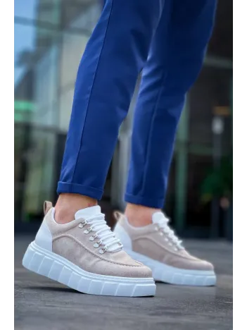 Kb-x10 Kuback Bej Süet Beyaz Yüksek Taban Günlük Spor Ayakkabı