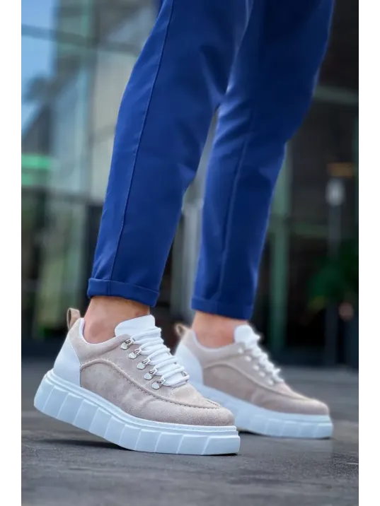 Kb-x10 Kuback Bej Süet Beyaz Yüksek Taban Günlük Spor Ayakkabı