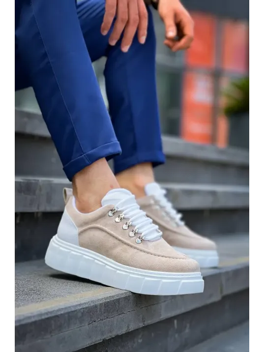 Kb-x10 Kuback Bej Süet Beyaz Yüksek Taban Günlük Spor Ayakkabı