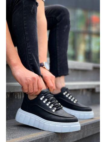 KB-X10 Kuback Siyah Cilt  Beyaz Yüksek Taban Günlük Spor Ayakkabı KB-X10 Kuback Siyah Cilt  Beyaz Yüksek Taban Günlük Spor Ayakkabı