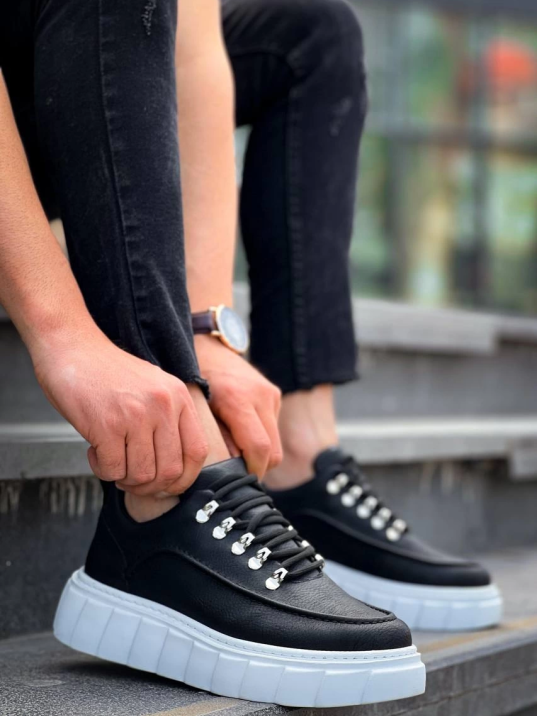 KB-X10 Kuback Siyah Cilt  Beyaz Yüksek Taban Günlük Spor Ayakkabı KB-X10 Kuback Siyah Cilt  Beyaz Yüksek Taban Günlük Spor Ayakkabı