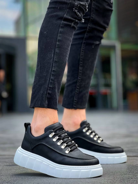 KB-X10 Kuback Siyah Cilt  Beyaz Yüksek Taban Günlük Spor Ayakkabı KB-X10 Kuback Siyah Cilt  Beyaz Yüksek Taban Günlük Spor Ayakkabı