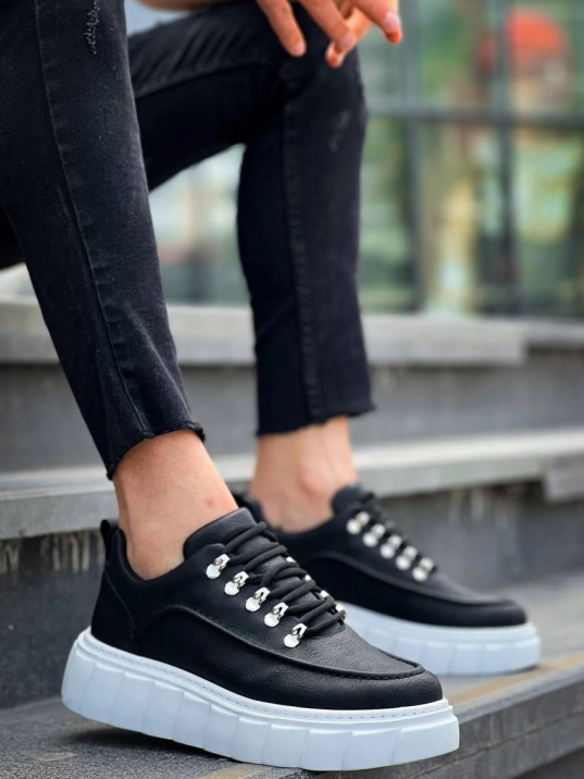 KB-X10 Kuback Siyah Cilt  Beyaz Yüksek Taban Günlük Spor Ayakkabı KB-X10 Kuback Siyah Cilt  Beyaz Yüksek Taban Günlük Spor Ayakkabı