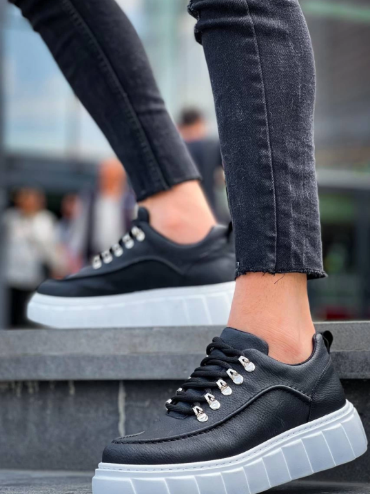 KB-X10 Kuback Siyah Cilt  Beyaz Yüksek Taban Günlük Spor Ayakkabı KB-X10 Kuback Siyah Cilt  Beyaz Yüksek Taban Günlük Spor Ayakkabı