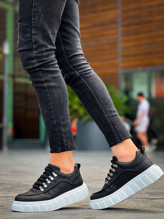 KB-X10 Kuback Siyah Cilt  Beyaz Yüksek Taban Günlük Spor Ayakkabı KB-X10 Kuback Siyah Cilt  Beyaz Yüksek Taban Günlük Spor Ayakkabı