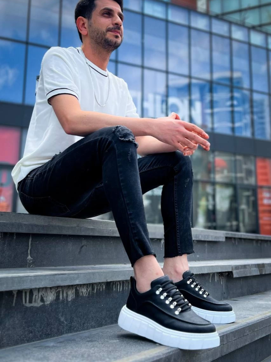 KB-X10 Kuback Siyah Cilt  Beyaz Yüksek Taban Günlük Spor Ayakkabı KB-X10 Kuback Siyah Cilt  Beyaz Yüksek Taban Günlük Spor Ayakkabı