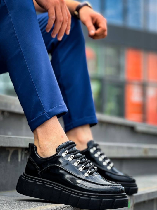 KB-X10 Kuback Siyah Rugan Siyah Yüksek Taban Günlük Spor Ayakkabı KB-X10 Kuback Siyah Rugan Siyah Yüksek Taban Günlük Spor Ayakkabı