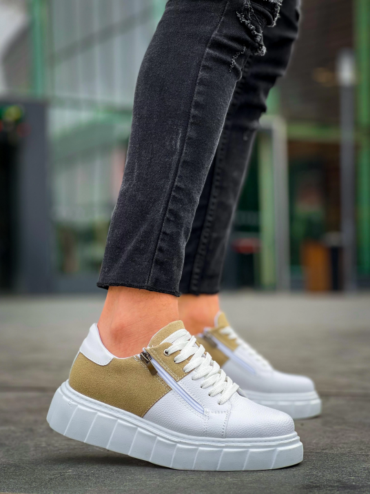 KB-X155 Kuback Beyaz Cilt Bej Süet Detaylı Beyaz Yüksek Taban Günlük Spor Ayakkabı KB-X155 Kuback Beyaz Cilt Bej Süet Detaylı Beyaz Yüksek Taban Günlük Spor Ayakkabı