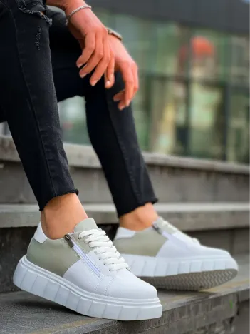 Kb-x155 Kuback Beyaz Cilt Gri Süet Detaylı Beyaz Yüksek Taban Günlük Spor Ayakkabı