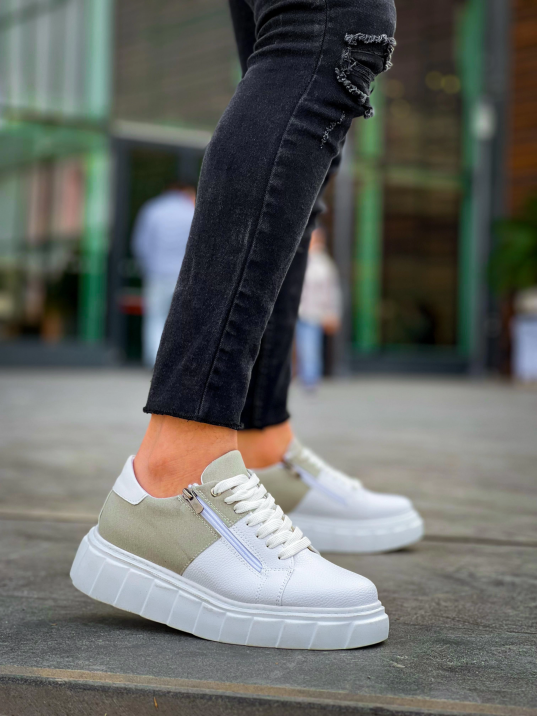 KB-X155 Kuback Beyaz Cilt Gri Süet Detaylı Beyaz Yüksek Taban Günlük Spor Ayakkabı KB-X155 Kuback Beyaz Cilt Gri Süet Detaylı Beyaz Yüksek Taban Günlük Spor Ayakkabı