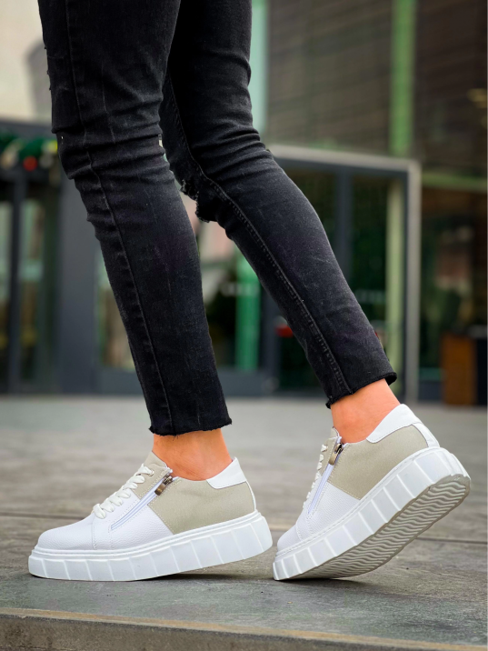 KB-X155 Kuback Beyaz Cilt Gri Süet Detaylı Beyaz Yüksek Taban Günlük Spor Ayakkabı KB-X155 Kuback Beyaz Cilt Gri Süet Detaylı Beyaz Yüksek Taban Günlük Spor Ayakkabı