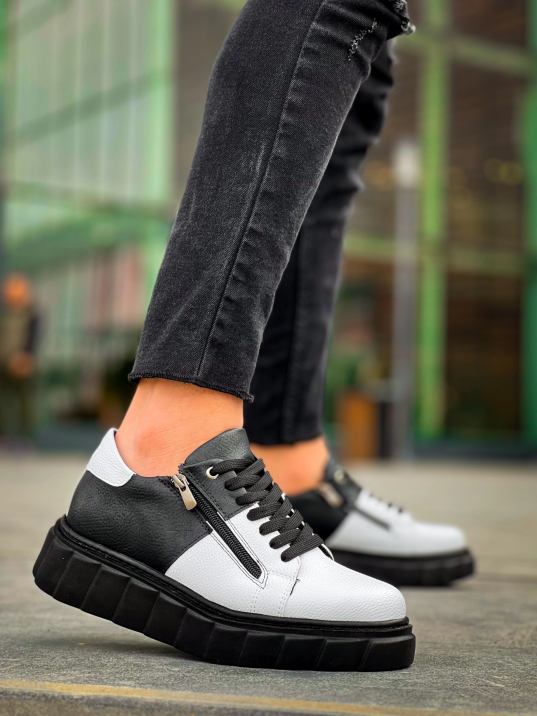 KB-X155 Kuback Beyaz Cilt Siyah Cilt Detaylı Siyah Yüksek Taban Günlük Spor Ayakkabı KB-X155 Kuback Beyaz Cilt Siyah Cilt Detaylı Siyah Yüksek Taban Günlük Spor Ayakkabı