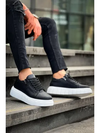 Kb-x155 Kuback Siyah Cilt Detaylı Beyaz Yüksek Taban Günlük Spor Ayakkabı