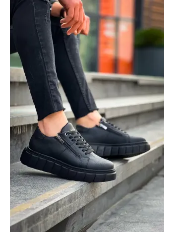 Kb-x155 Kuback Siyah Cilt Detaylı Siyah Yüksek Taban Günlük Spor Ayakkabı