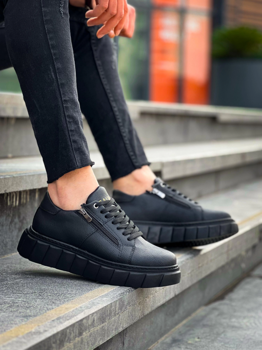 KB-X155 Kuback Siyah Cilt Detaylı Siyah Yüksek Taban Günlük Spor Ayakkabı KB-X155 Kuback Siyah Cilt Detaylı Siyah Yüksek Taban Günlük Spor Ayakkabı