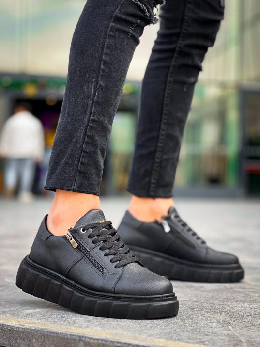 KB-X155 Kuback Siyah Cilt Detaylı Siyah Yüksek Taban Günlük Spor Ayakkabı KB-X155 Kuback Siyah Cilt Detaylı Siyah Yüksek Taban Günlük Spor Ayakkabı