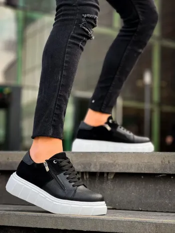 Kb-x155 Kuback Siyah Cilt Siyah Süet Detaylı Beyaz Yüksek Taban Günlük Spor Ayakkabı Kb-x155 Kuback Siyah Cilt Siyah Süet Detaylı Beyaz Yüksek Taban Günlük Spor Ayakkabı