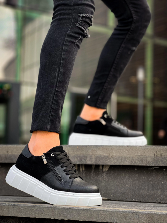 KB-X155 Kuback Siyah Cilt Siyah Süet Detaylı Beyaz Yüksek Taban Günlük Spor Ayakkabı KB-X155 Kuback Siyah Cilt Siyah Süet Detaylı Beyaz Yüksek Taban Günlük Spor Ayakkabı
