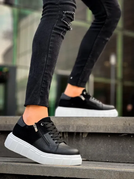Kb-x155 Kuback Siyah Cilt Siyah Süet Detaylı Beyaz Yüksek Taban Günlük Spor Ayakkabı Kb-x155 Kuback Siyah Cilt Siyah Süet Detaylı Beyaz Yüksek Taban Günlük Spor Ayakkabı