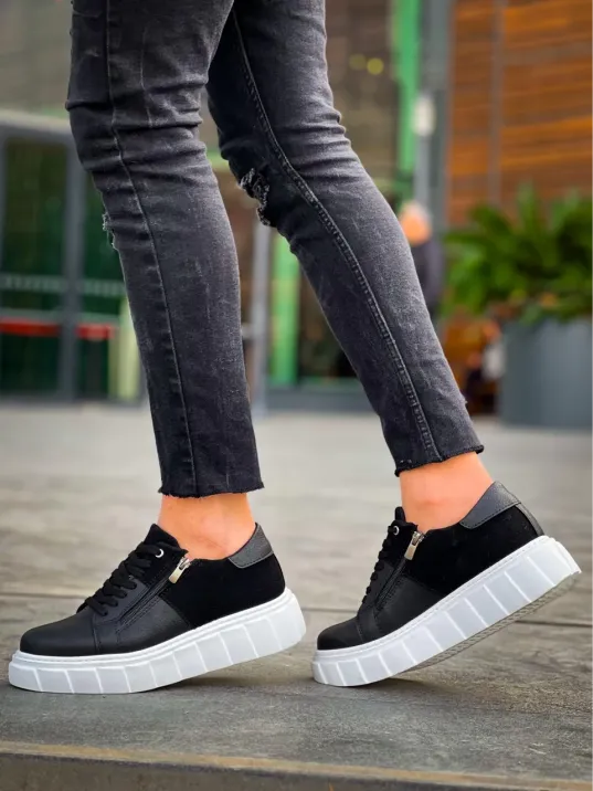 Kb-x155 Kuback Siyah Cilt Siyah Süet Detaylı Beyaz Yüksek Taban Günlük Spor Ayakkabı Kb-x155 Kuback Siyah Cilt Siyah Süet Detaylı Beyaz Yüksek Taban Günlük Spor Ayakkabı