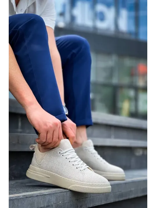 Kb-x204 Kuback Bej Keten Bej Yüksek Taban Günlük Erkek Spor Ayakkabı