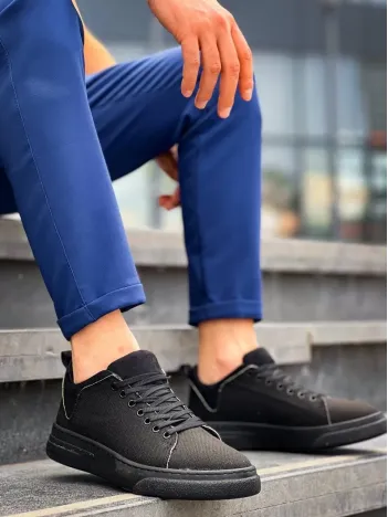 Kb-x204 Kuback Siyah Keten Siyah Yüksek Taban Günlük Erkek Spor Ayakkabı