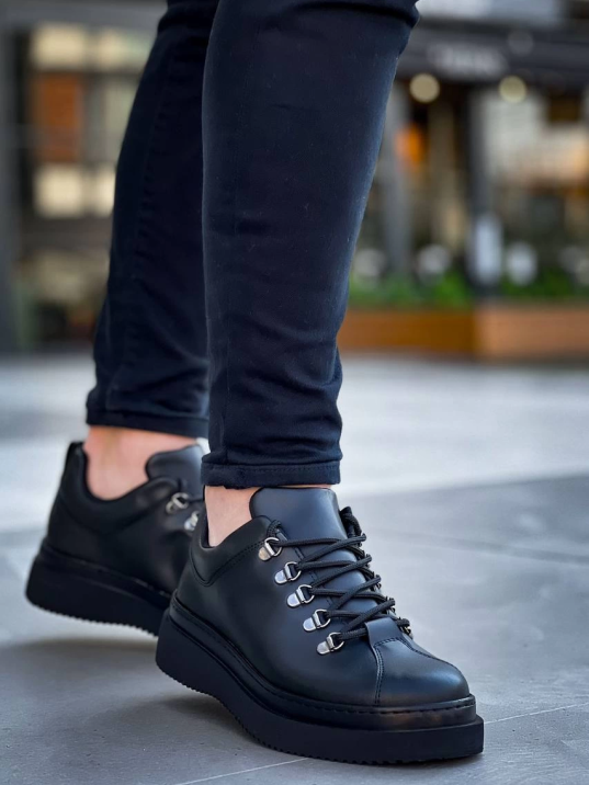 KB-X4  Kuback Siyah Cilt Siyah Yüksek Taban Bağcıklı Günlük Erkek Ayakkabı KB-X4  Kuback Siyah Cilt Siyah Yüksek Taban Bağcıklı Günlük Erkek Ayakkabı