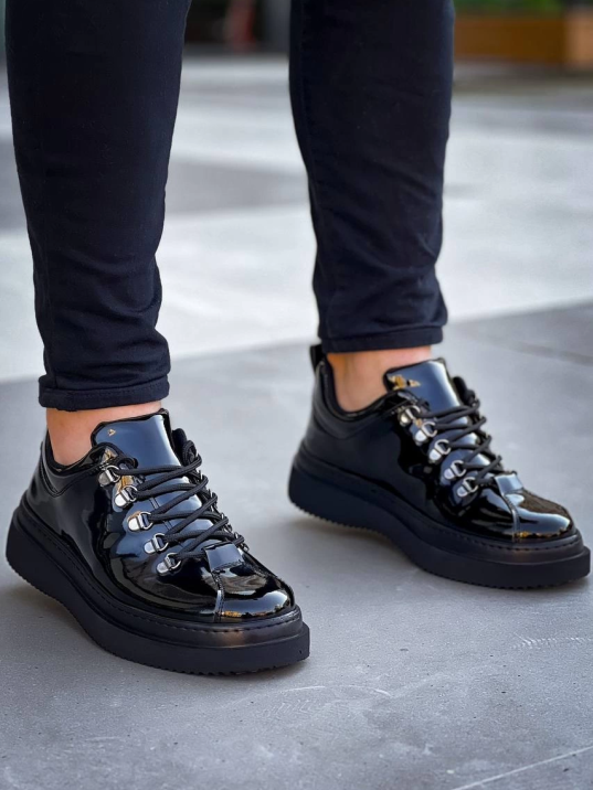 KB-X4  Kuback Siyah Rugan Siyah Yüksek Taban Bağcıklı Günlük Erkek Ayakkabı KB-X4  Kuback Siyah Rugan Siyah Yüksek Taban Bağcıklı Günlük Erkek Ayakkabı