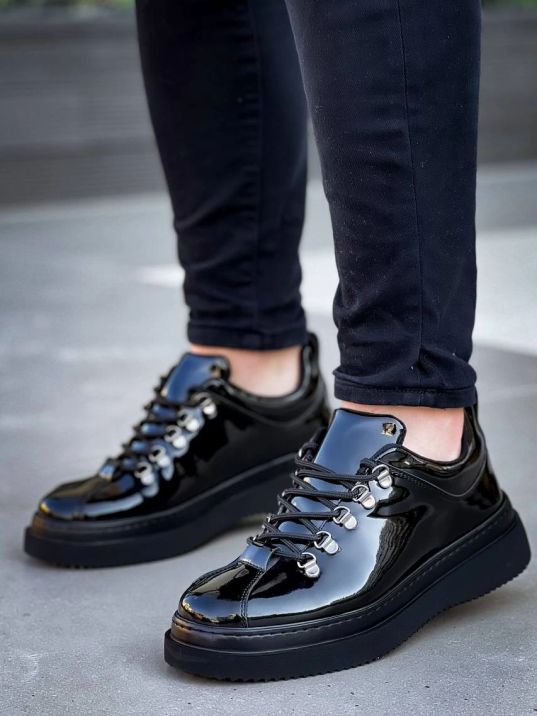 KB-X4  Kuback Siyah Rugan Siyah Yüksek Taban Bağcıklı Günlük Erkek Ayakkabı KB-X4  Kuback Siyah Rugan Siyah Yüksek Taban Bağcıklı Günlük Erkek Ayakkabı