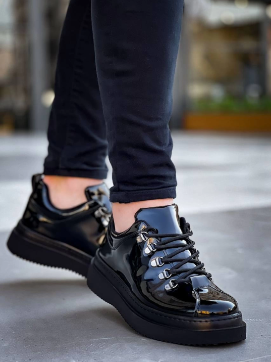 KB-X4  Kuback Siyah Rugan Siyah Yüksek Taban Bağcıklı Günlük Erkek Ayakkabı KB-X4  Kuback Siyah Rugan Siyah Yüksek Taban Bağcıklı Günlük Erkek Ayakkabı