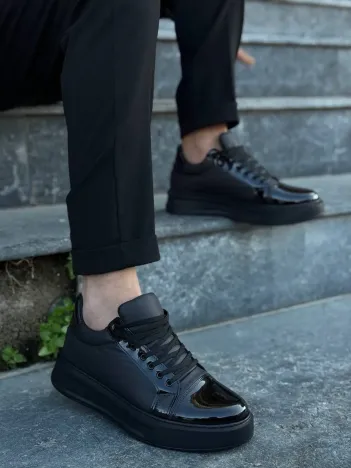 Kb-x46 Kuback Siyah Rugan Yüksek Siyah Taban Günlük Spor Ayakkabı