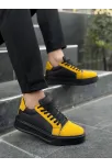 Kb-x46 Kuback Siyah Sarı Yüksek Siyah Taban Günlük Spor Ayakkabı