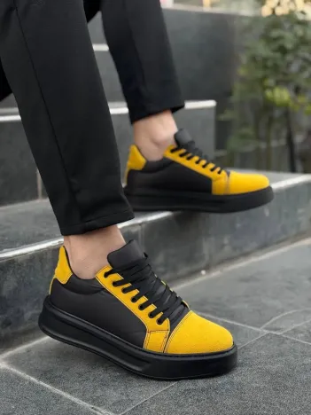 Kb-x46 Kuback Siyah Sarı Yüksek Siyah Taban Günlük Spor Ayakkabı