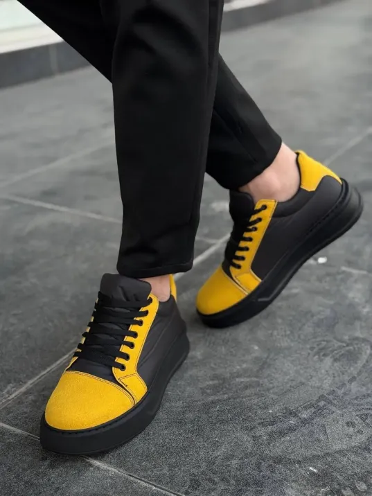 Kb-x46 Kuback Siyah Sarı Yüksek Siyah Taban Günlük Spor Ayakkabı