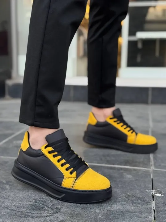 Kb-x46 Kuback Siyah Sarı Yüksek Siyah Taban Günlük Spor Ayakkabı