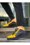 Kb-x46 Kuback Siyah Sarı Yüksek Siyah Taban Günlük Spor Ayakkabı