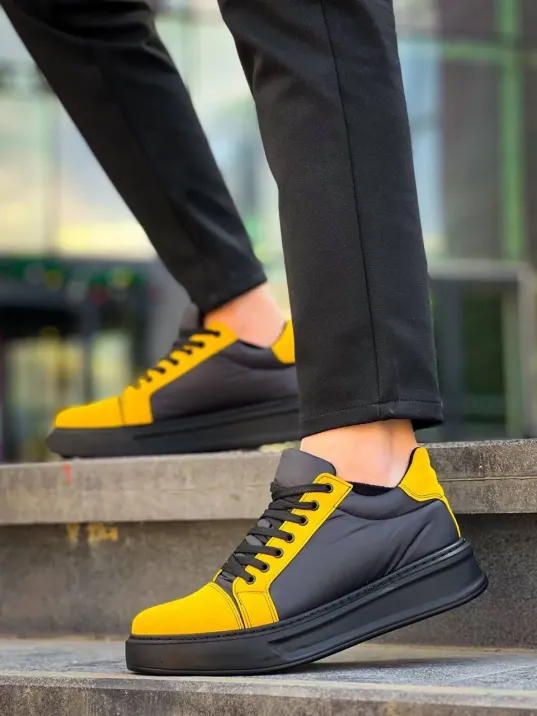 Kb-x46 Kuback Siyah Sarı Yüksek Siyah Taban Günlük Spor Ayakkabı