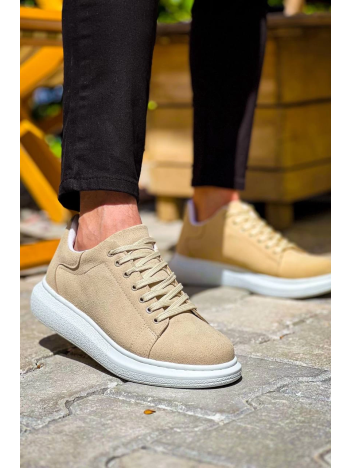 Kb-x500  Kuback Bej Süet Yüksek Taban Bağcıklı Günlük Erkek Ayakkabı
