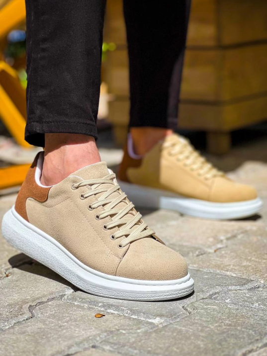 Kb-x500  Kuback Bej Taba Süet Yüksek Taban Bağcıklı Günlük Erkek Ayakkabı