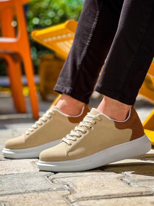 Kb-x500  Kuback Bej Taba Süet Yüksek Taban Bağcıklı Günlük Erkek Ayakkabı
