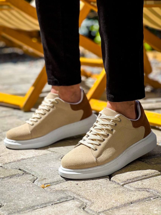 Kb-x500  Kuback Bej Taba Süet Yüksek Taban Bağcıklı Günlük Erkek Ayakkabı