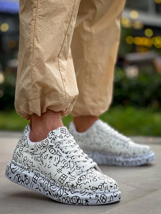 Kb-x500  Kuback  Beyaz Emoji Bağcıklı  Günlük Erkek  Ayakkabı