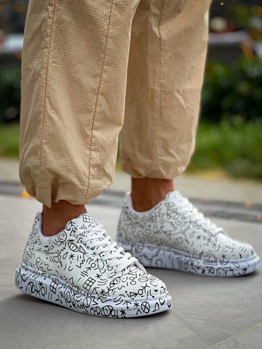 Kb-x500  Kuback  Beyaz Emoji Bağcıklı  Günlük Erkek  Ayakkabı