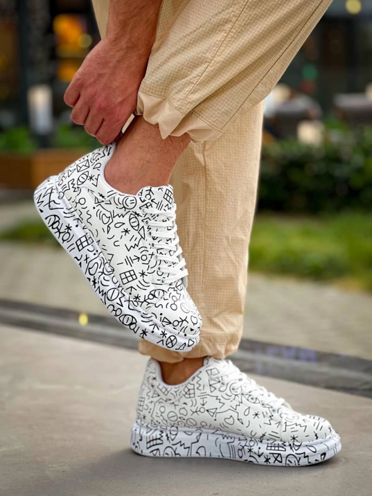 Kb-x500  Kuback  Beyaz Emoji Bağcıklı  Günlük Erkek  Ayakkabı